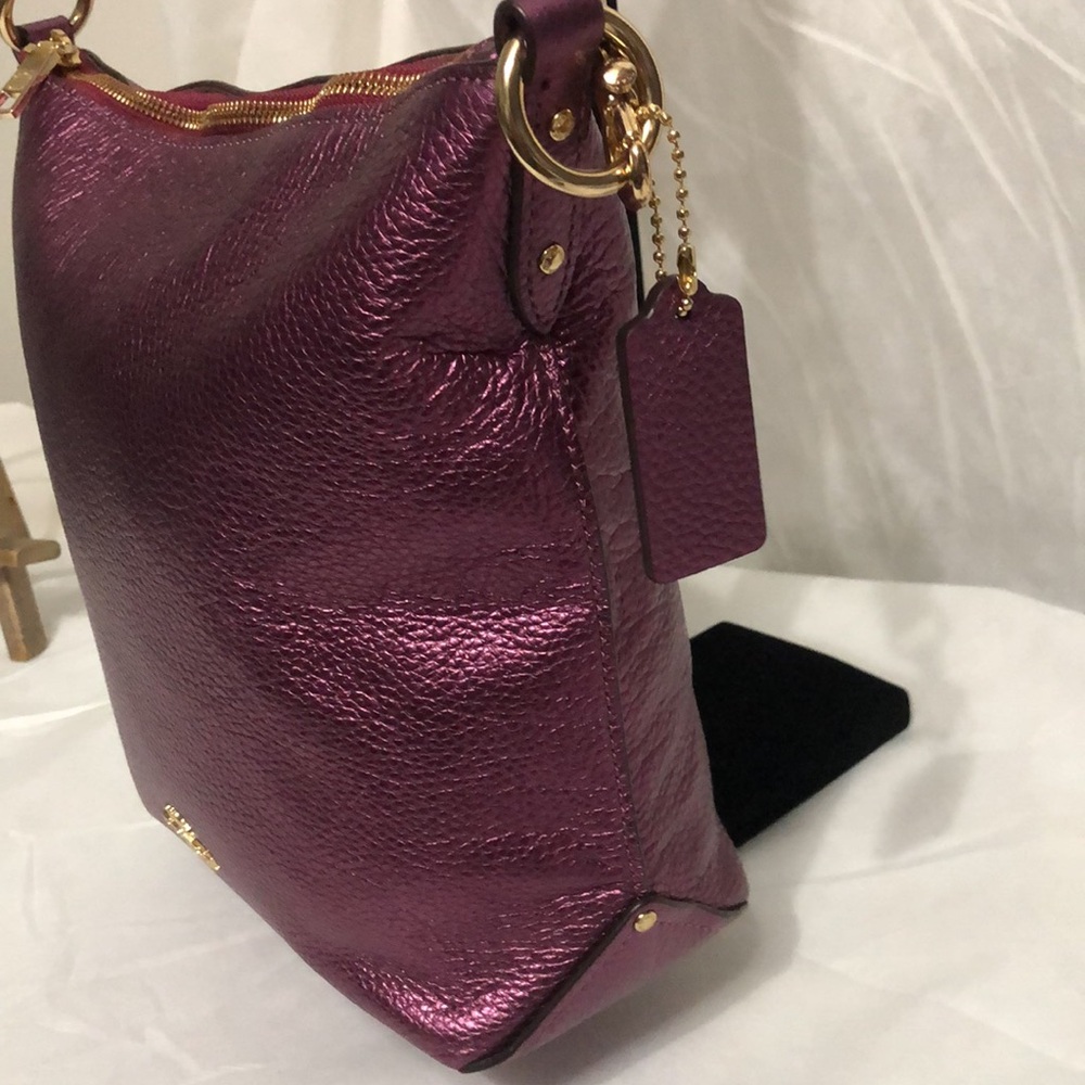 Coach Metallic Berry Pebble Leather Bag - Picture 4 of 11